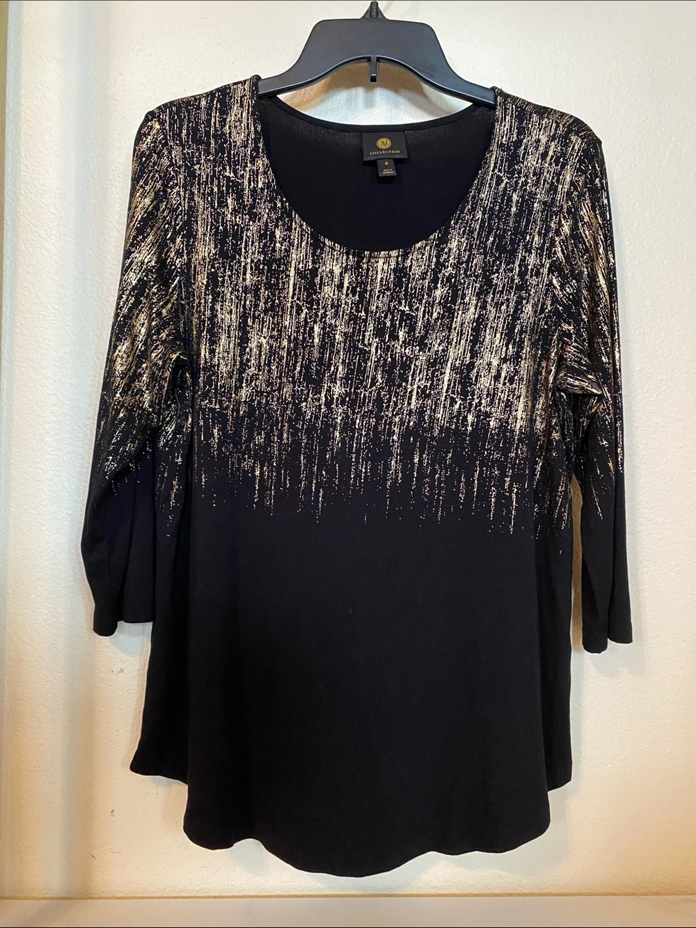 JM Collection Black Scoop Neck Top with Metallic Gold Detail